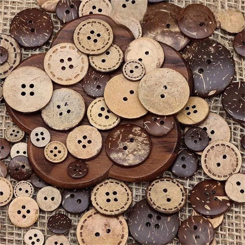 Coconut Buttons For Crafts 800pcs Natural Round Wooden Sewing Buttons 4 Hole A 10mm 500pcs - Image 3